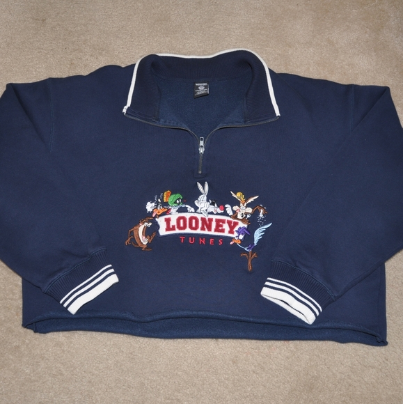 Vintage Navy Looney Tunes Characters Quarter Zip-u - Picture 2 of 3